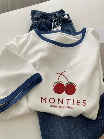 仿棉短袖t恤女2023新款欧货女装夏季小众设计感正肩微胖女孩上衣图片