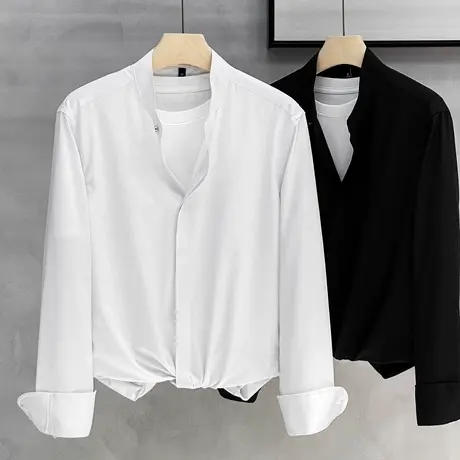 冰丝垂感长袖衬衫男新中式轻熟男装秋季韩版修身免烫商务休闲衬衣商品大图