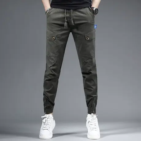 军绿色工装裤男2023新款夏季潮牌美式宽松束脚弹力男士潮牌休闲裤商品大图