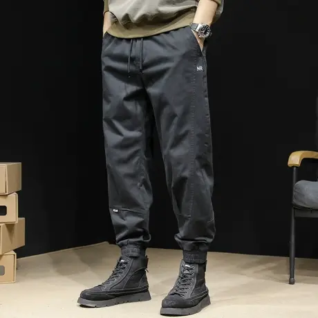 潮牌拼接休闲裤男春秋束脚大码工装裤子男士长裤男裤2023新款秋冬商品大图