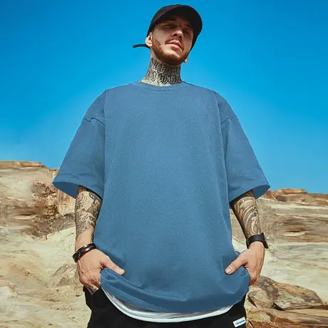 新疆棉花220g重磅纯棉全棉胖子短袖T恤宽松男女纯色大码打底衫商品大图