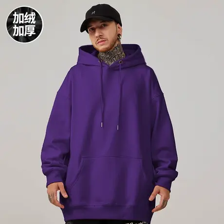 纯色大码卫衣男连帽衫加肥加大宽松女简约加绒加厚打底情侣装秋冬商品大图