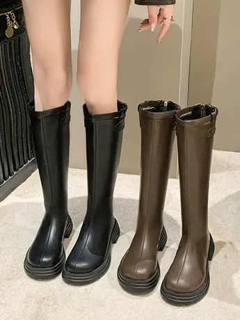 骑士靴女2023春秋新款英伦风粗跟厚底瘦瘦靴小个子不过膝长筒靴子图片