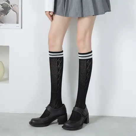 长筒袜女夏季薄款网眼透气学院风小腿袜纯色堆堆袜日系学生中筒袜商品大图