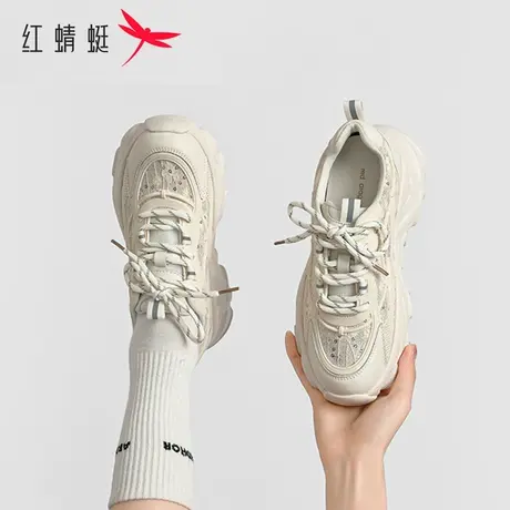 红蜻蜓厚底老爹鞋女款夏季透气2023新款薄款白色ins潮女百搭女鞋图片