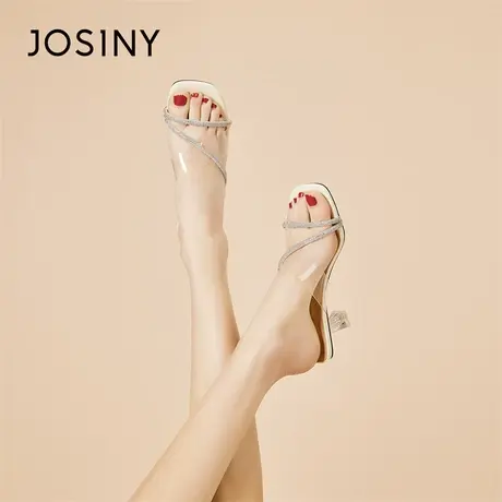 Josiny/卓诗尼仙女风透明凉鞋女2024春夏季新款方头凉拖休闲拖鞋商品大图