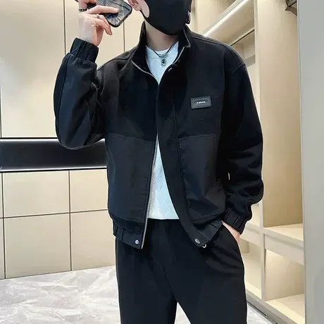 立领外套潮男秋季韩版潮流机车个性ins时尚拼接爆款秋装夹克上衣商品大图