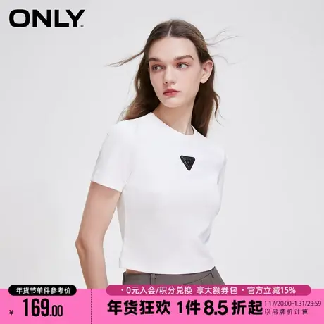 ONLY2023夏季新款时尚金属徽章短款修身休闲短袖T恤女|123201174商品大图