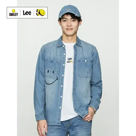 Lee Smiley联名22春夏新品舒适浅蓝男长袖牛仔衬衫LMT001564图片
