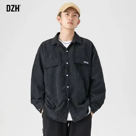 男士黑色长袖衬衫男高级感痞帅秋季男装灯芯绒衬衣外套2023年新款商品大图