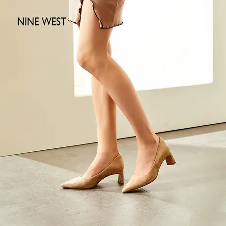 Nine West/玖熙反绒高跟鞋女2025夏季新款配裙子气质通勤粗跟单鞋图片