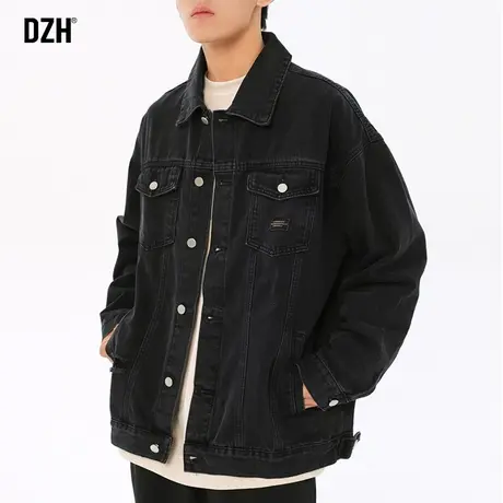男士黑色牛仔外套男秋季潮牌青少年男装帅气学生休闲上衣秋装夹克商品大图