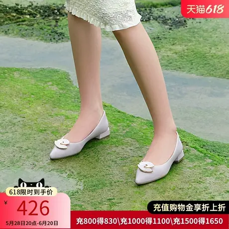 哈森秋季新品商场同款商务通勤方跟尖头饰扣女单鞋HS230702商品大图