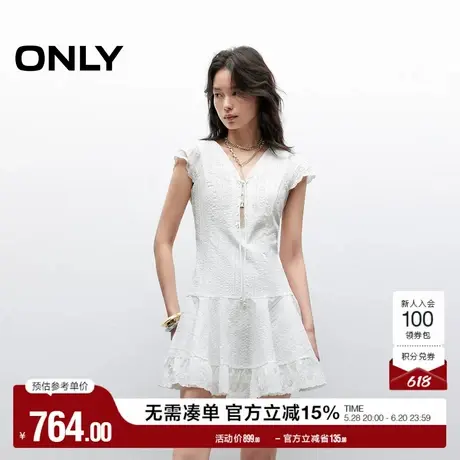 ONLY2025夏季新款甜美风重工刺绣闪片装饰V领小飞袖短裙连衣裙女图片
