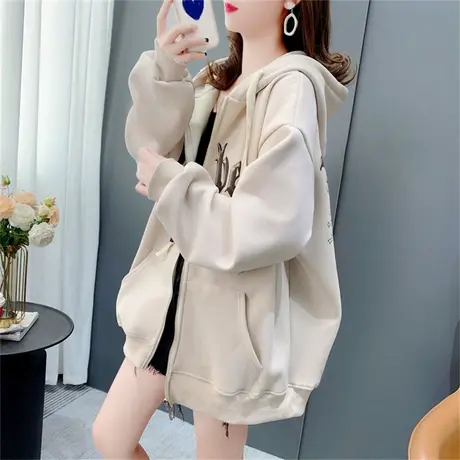 加绒连帽休闲卫衣外套女秋冬2022新款宽松慵懒风百搭长袖开衫上衣商品大图