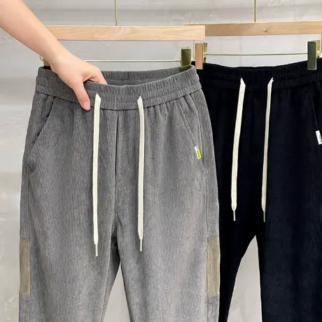 抽绳束脚裤男潮牌潮流宽松拼色运动九分裤子男士休闲裤秋冬新款商品大图