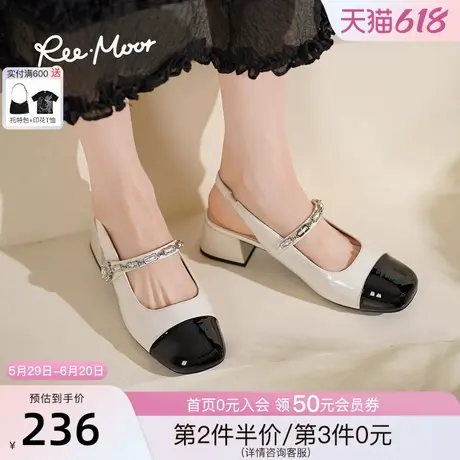 REEMOOR睿慕2025春夏新款小香风一字带玛丽珍鞋粗跟包头凉鞋女鞋商品大图