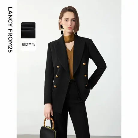 朗姿羊毛雅致复古高级感气质通勤职业西服外套女2024冬季新款西装图片