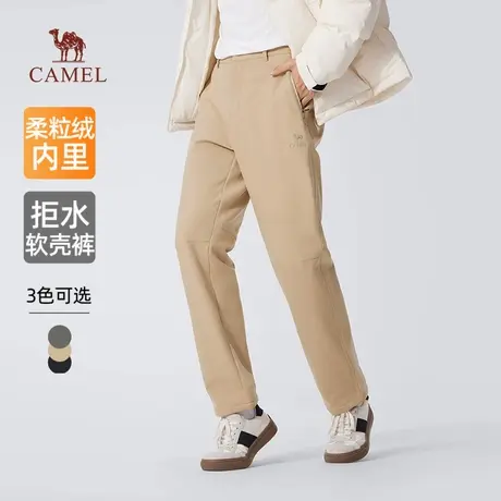 骆驼男装软壳休闲裤男2025新款冬季加绒保暖防泼水黑色休闲长裤子商品大图