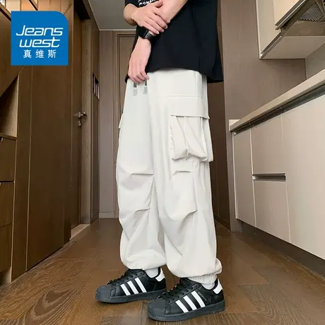 KZH真维斯高端工装裤男夏季薄款宽松束脚裤潮流拼接冰丝休闲长裤商品大图