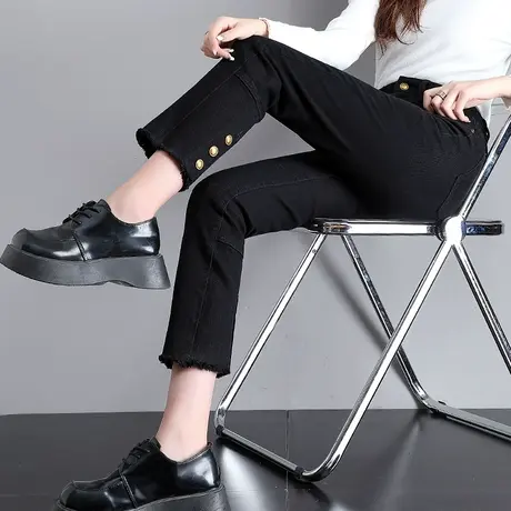 9分牛仔裤女2023年新款秋冬季加绒八分裤子女直筒裤小个子烟管裤商品大图