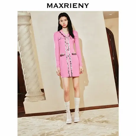 【奥莱】MAXRIENYKitty粉v领小香连衣裙裙子女图片