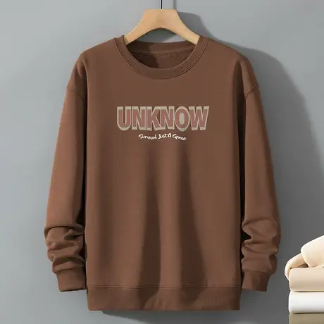 320g重磅男士卫衣春秋款加绒加厚圆领长袖t恤潮流百搭无帽上衣服商品大图