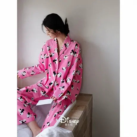 迪士尼睡衣女款春秋季时尚翻领长袖家居服甜美可爱少女柔软棉套装商品大图