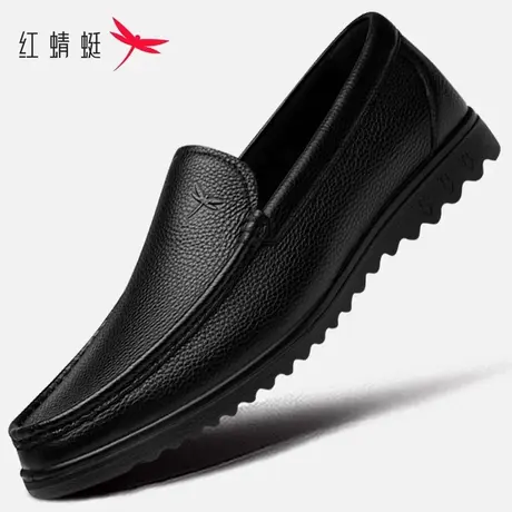 红蜻蜓男鞋秋季男士休闲一脚蹬皮鞋懒人豆豆鞋男真皮软皮软底舒适商品大图