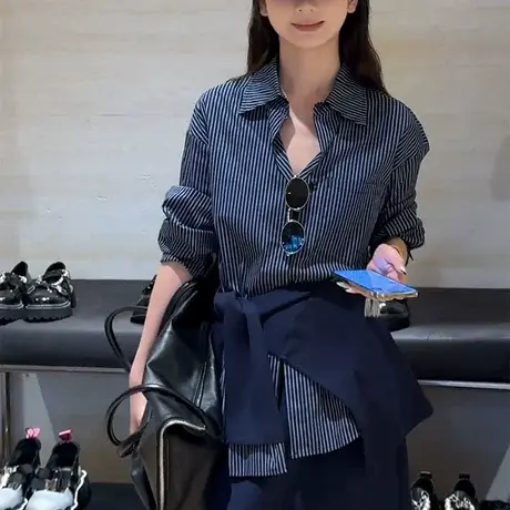 格子长袖衬衫披肩两件套女2025新款早秋季高级感气质衬衣显瘦上衣商品大图