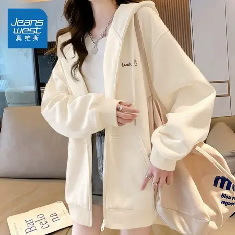 NOE真维斯开衫外套女2025新款秋季青少年大口袋休闲连帽卫衣女商品大图