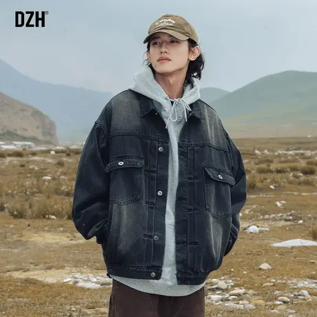 男士港风水洗牛仔外套男春秋潮流百搭2023新款工装复古飞行员夹克商品大图