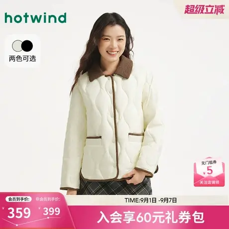 热风2025年冬季新款女士拼色翻领羽绒服图片