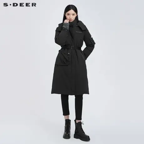 sdeer圣迪奥女装高领连帽撞色字母收腰长款羽绒服S21482417图片