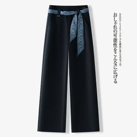 拉夏贝尔宽松阔腿休闲牛仔裤秋季2025新款时尚高腰显瘦垂感直筒裤图片