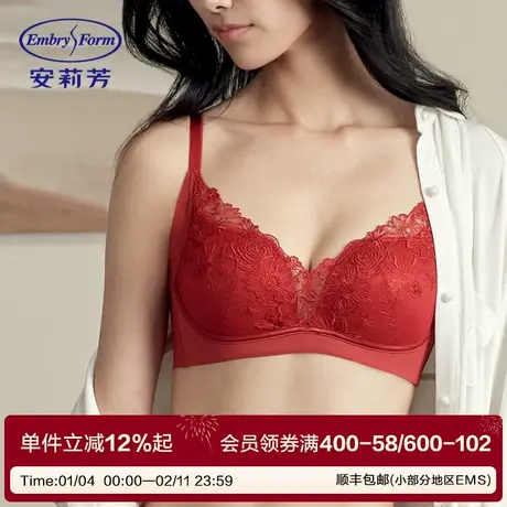 【舒挺杯】安莉芳玫瑰花刺绣文胸女复古无钢圈聚拢本命年红色内衣商品大图