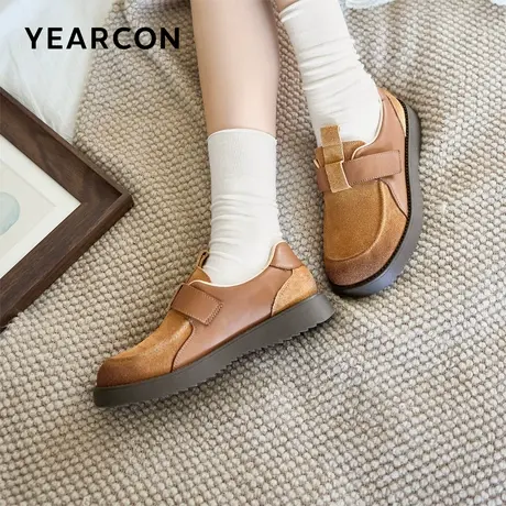 意尔康厚底勃肯鞋休闲单鞋一脚蹬乐福鞋小皮鞋软底胖mm大码女鞋图片