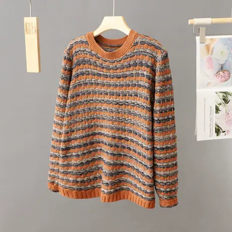 秋冬宽松韩版毛衣女慵懒风2023秋冬新款高级感长袖套头针织衫上衣图片