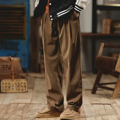 百搭时尚工装裤子宽松裤子男款梭织玉米格灯芯绒束脚潮流工装裤商品大图