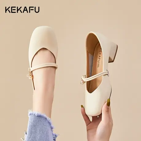 珂卡芙小皮鞋玛丽珍女鞋2023新款秋季软底浅口单鞋气质低跟高跟鞋商品大图