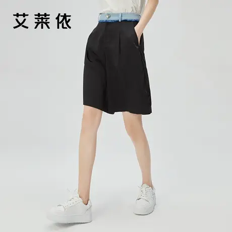 艾莱依2022新款高腰宽松西装短裤女夏季薄款时尚直筒休闲五分裤子商品大图