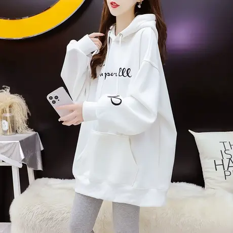 加绒加厚连帽卫衣外套女2023新款秋冬宽松慵懒风百搭美式复古上衣商品大图