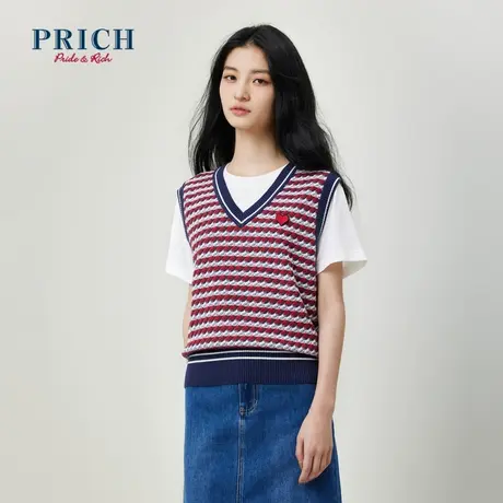【商场同款】PRICH23春秋新款柔软纱线肌理感提花V领上衣马夹女图片