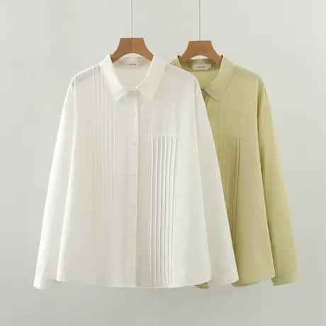 秋季新款不对称风琴褶设计感纯棉宽松长袖通勤打底白衬衫女商品大图