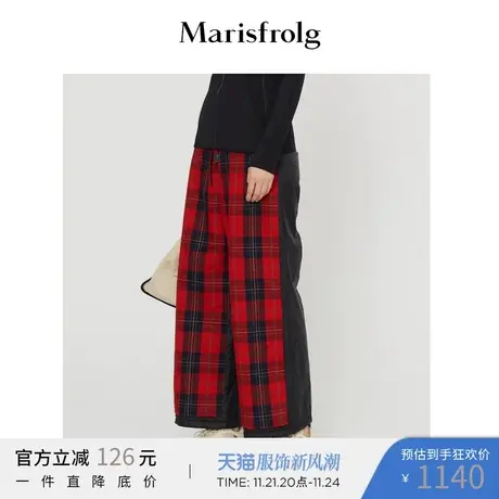 玛丝菲尔2021冬季新款羊毛黑色阔腿裤休闲裤子女秋冬商品大图