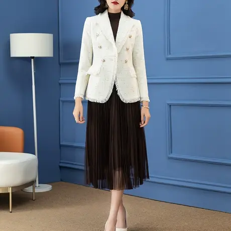 职业外套女2023年早秋新款时尚女装洋气减龄小个子白色短款外套商品大图