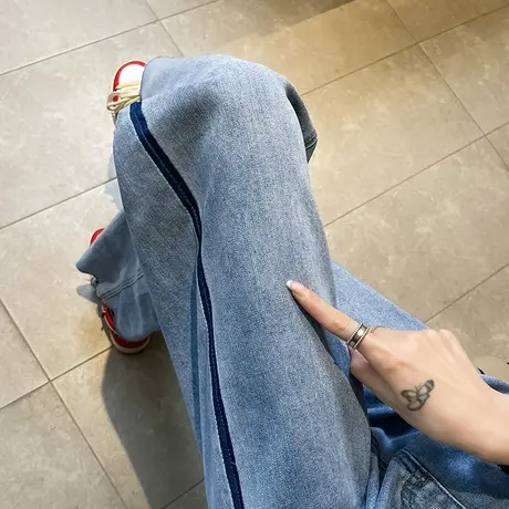 阔腿牛仔裤女春秋季2024年新款高腰拖地长裤垂感宽松复古直筒裤子商品大图