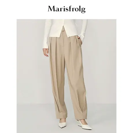 【羊毛休闲裤】玛丝菲尔冬季新款卡其色蛋型显瘦羊毛休闲裤商品大图