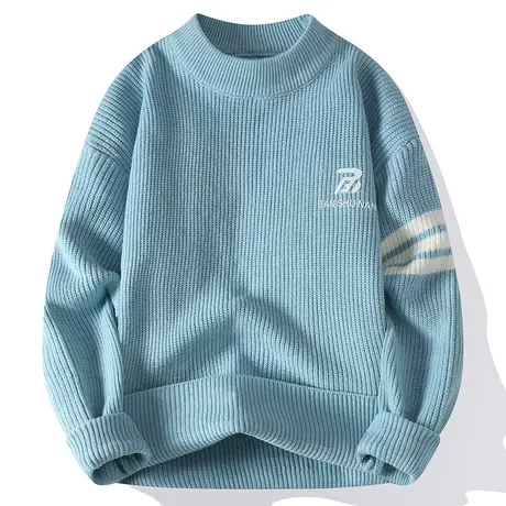 秋冬圆领青少年毛衣学生潮流保暖加厚宽松套头打底针织衫男士外套商品大图