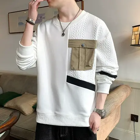 长袖T恤男春秋装薄款上衣圆领卫衣个性男装秋季休闲外穿衣服秋衣商品大图